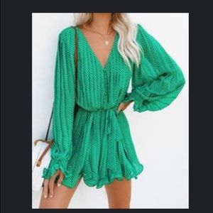 Vicki green polka dot romper